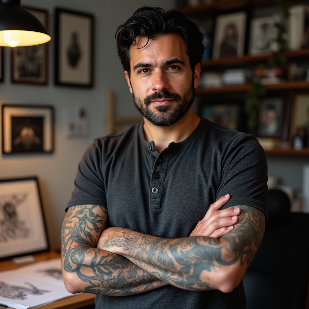 Luca, tatuatore specializzato in blackwork e geometric